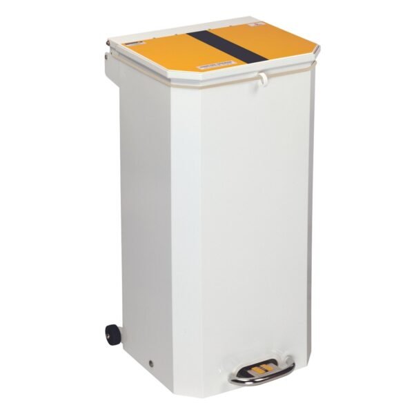 Yellow Stripe Soft Close Metal Clinical Pedal Bin - 70L (h)78 x (w)42 x (d)43cm